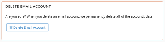 The confirmaion warning when deleting an email account.