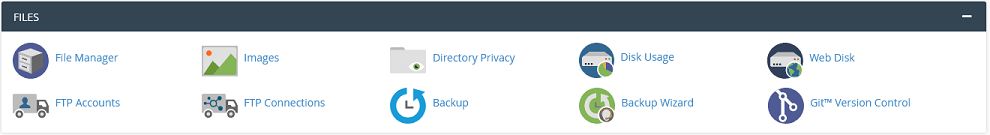 The Files section of cPanel.
