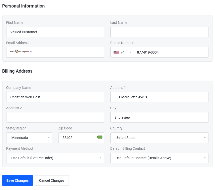 Contact information form for the account owner.