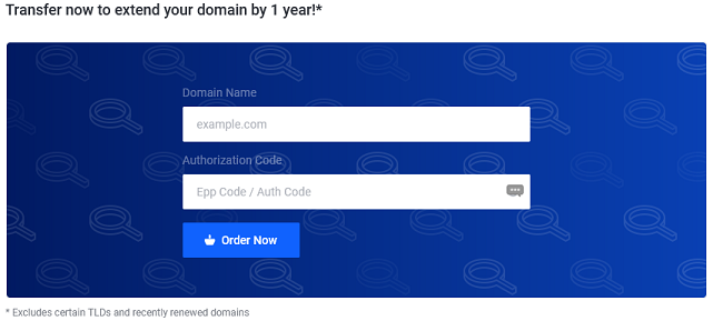 The domain form when transferring a domain name.