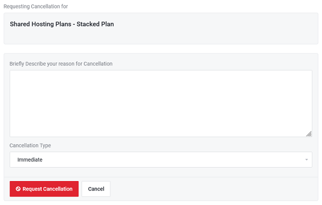 Form used to request cancellation of services.