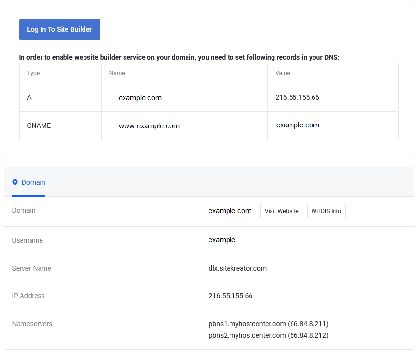 A look at the Website Builder DNS settings.