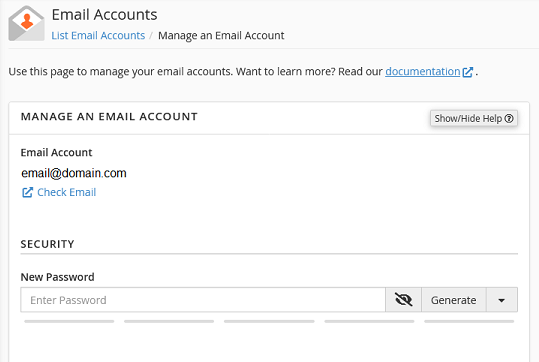 The form to create a new email address in cPanel.