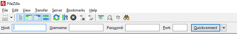 The top menubar in FileZilla.