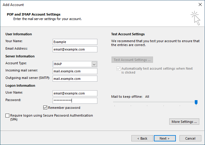The account settings screen in older versions of outlook.