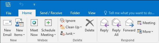 The top menu in Outlook.