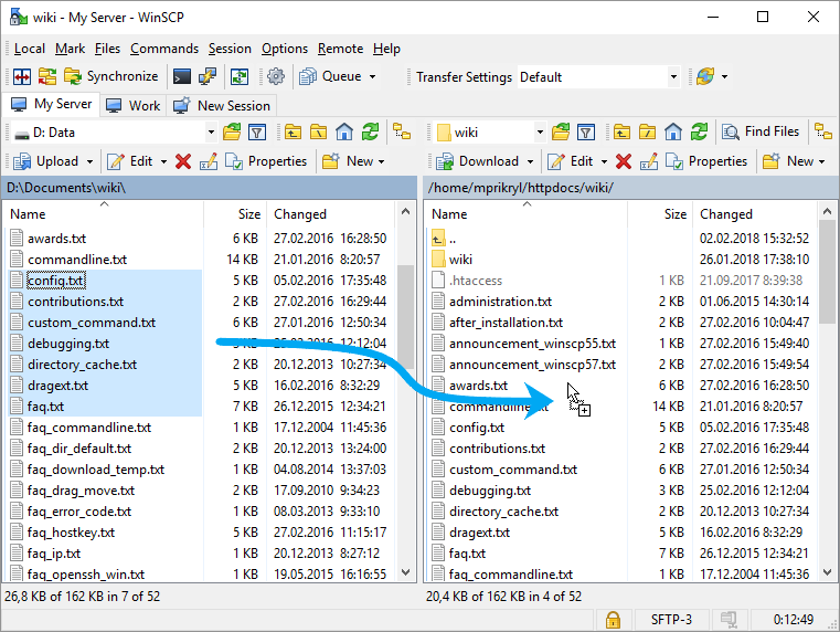 The winSCP main file management page.