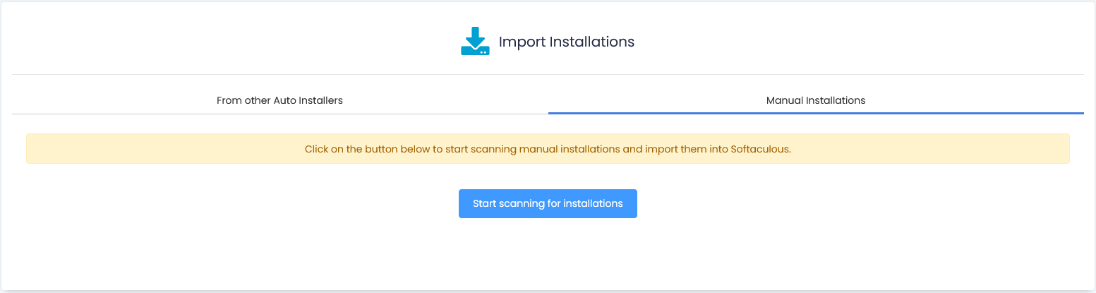 The Import screen in Softaculous.