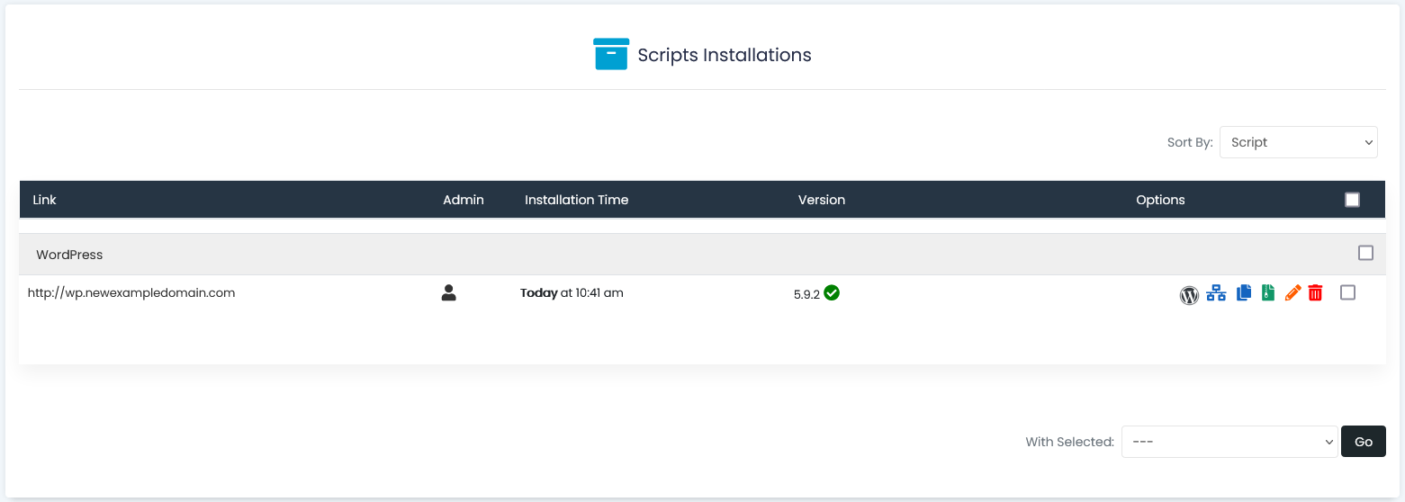 Softaculous Installed list